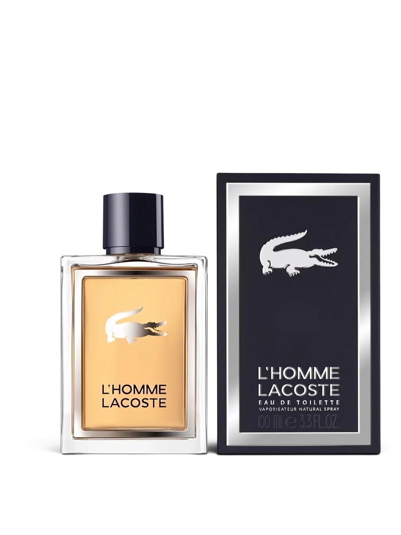euaden Lacoste L'Homme erkek parfümü 100 ml cam şişe ve şık lacivert kutusu ile modern odunsu koku