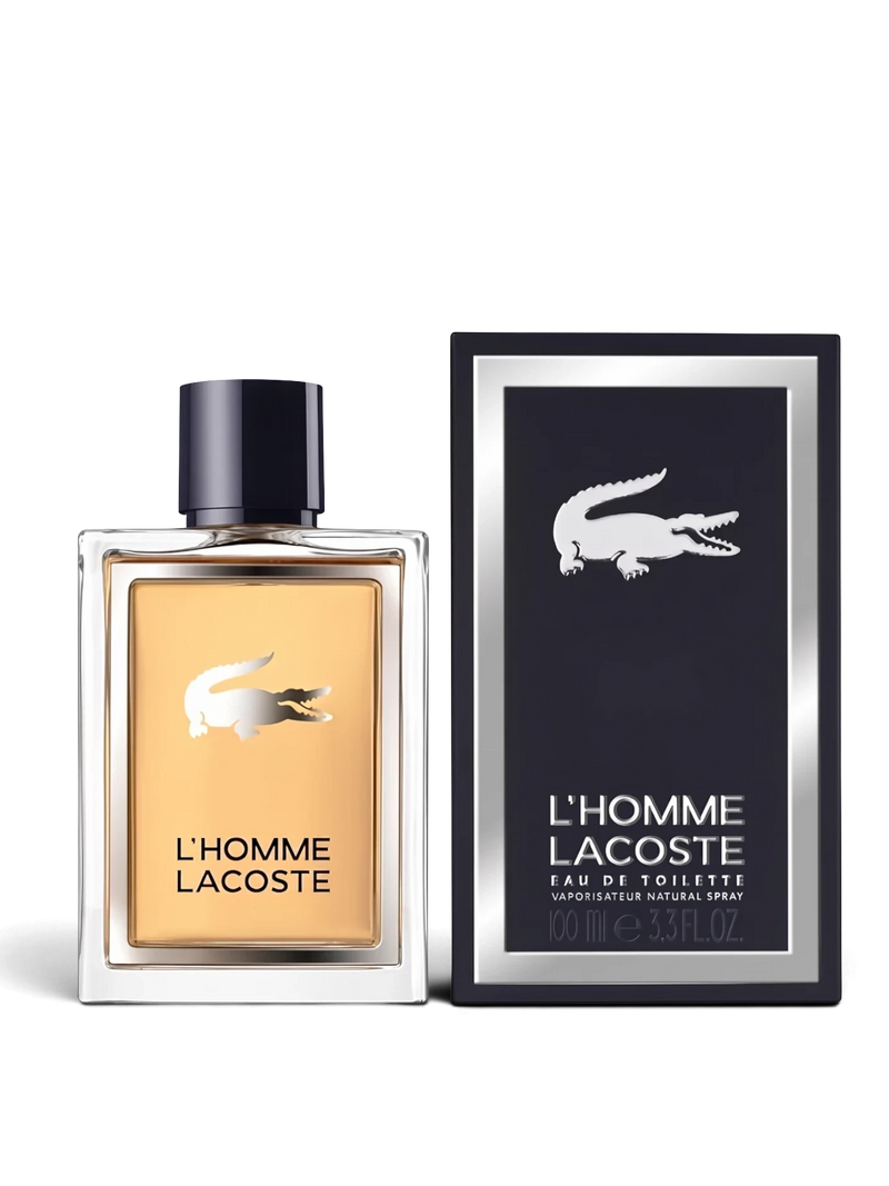 euaden Lacoste L'Homme erkek parfümü 100 ml cam şişe ve şık lacivert kutusu ile modern odunsu koku