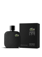 euaden Lacoste L.12.12 Noir erkek parfümü, 100 ml siyah şişe ve kutu tasarımı, odunsu ve aromatik koku