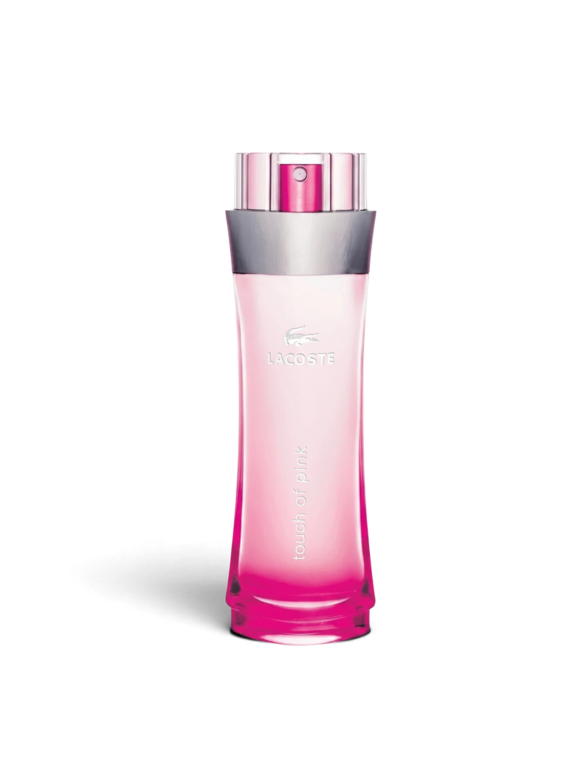 euaden Lacoste Touch of Pink kadın parfümü, pembe degrade cam şişeli, 90 ml çiçeksi ve meyvemsi koku
