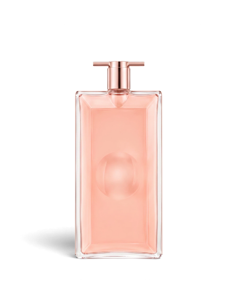 euaden Lancôme Idôle Le Parfum kadın parfümü, ince ve şeffaf pembe cam şişesiyle modern ve zarif bir tasarım sunuyor.