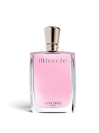 euaden Lancôme Miracle kadın parfümü, şık cam şişesinde pembe renkli çiçeksi ve ferah koku