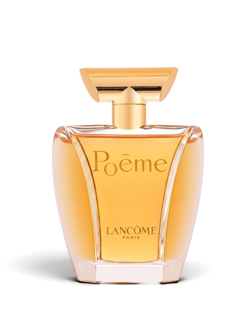 euaden Lancôme Poême kadın parfümü, altın rengi cam şişesi ve zarif tasarımıyla çiçeksi ve oryantal bir koku.