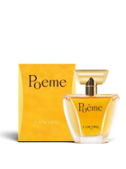 euaden Lancôme Poême kadın parfümü, altın sarısı cam şişesi ve ikonik sarı kutusuyla zarif bir çiçeksi koku.