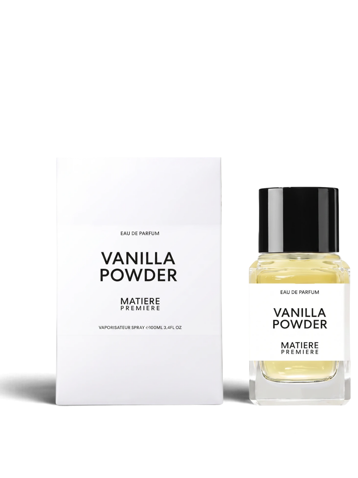 euaden MATIERE PREMIERE Vanilla Powder 100ml unisex parfüm şişesi ve beyaz kutusu