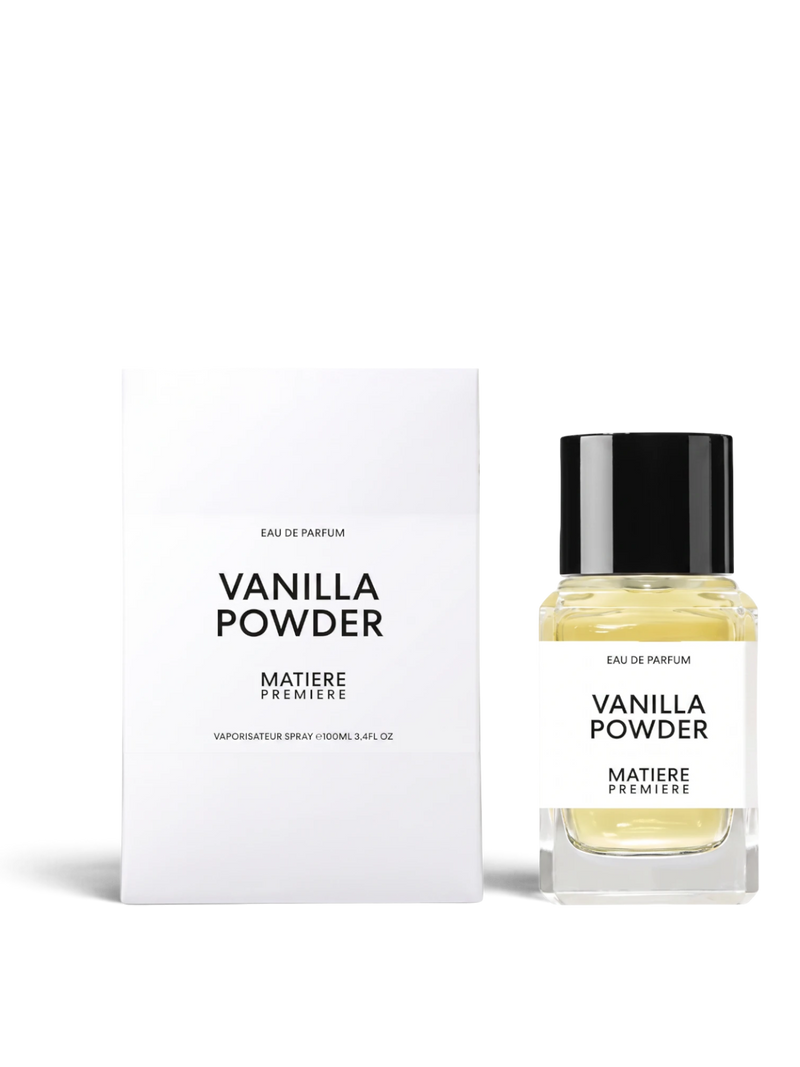 euaden MATIERE PREMIERE Vanilla Powder 100ml unisex parfüm şişesi ve beyaz kutusu