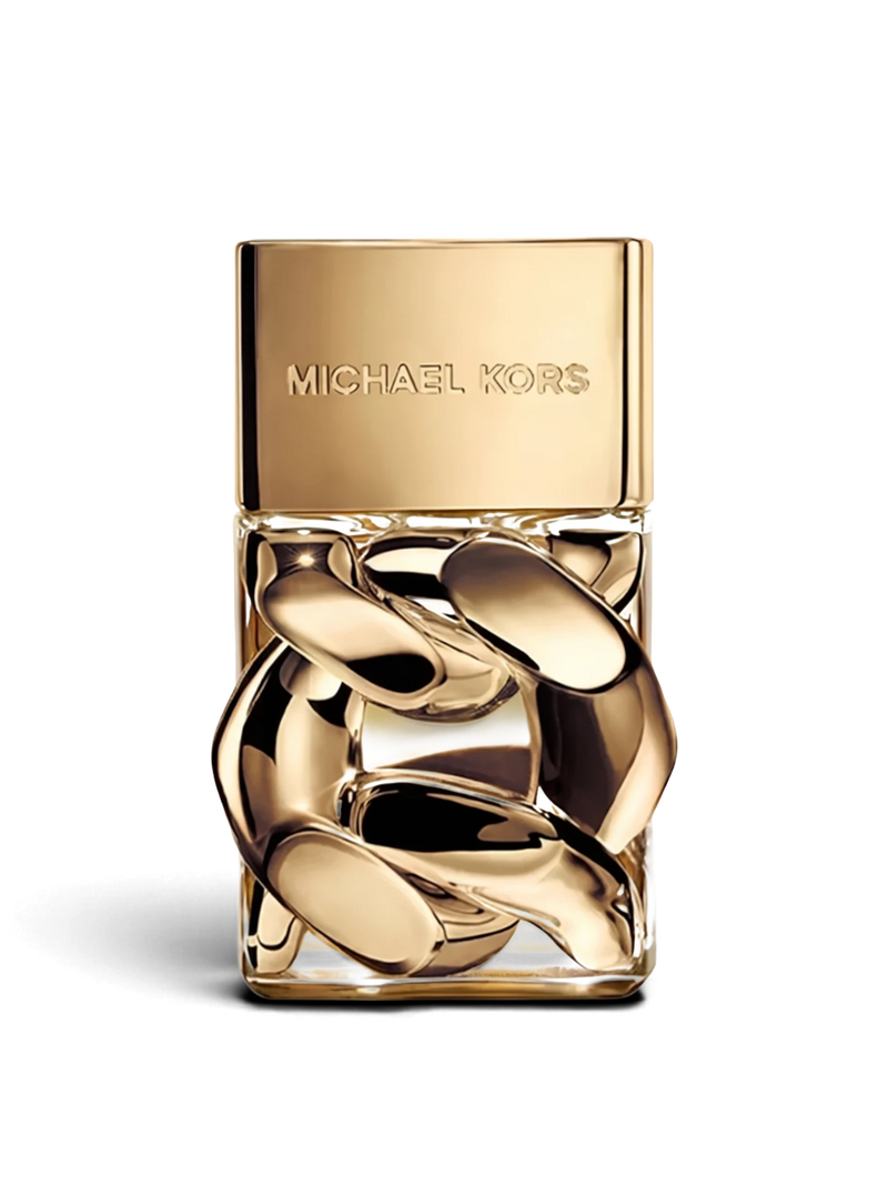 euaden tarafından sunulan, altın rengi zincir detaylı şık Michael Kors Pour Femme kadın parfüm şişesi