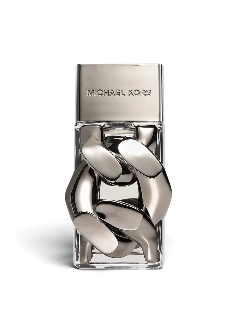 euaden Michael Kors Pour Homme Absolu erkek parfümü, gümüş zincir detaylı şık cam şişe tasarımı