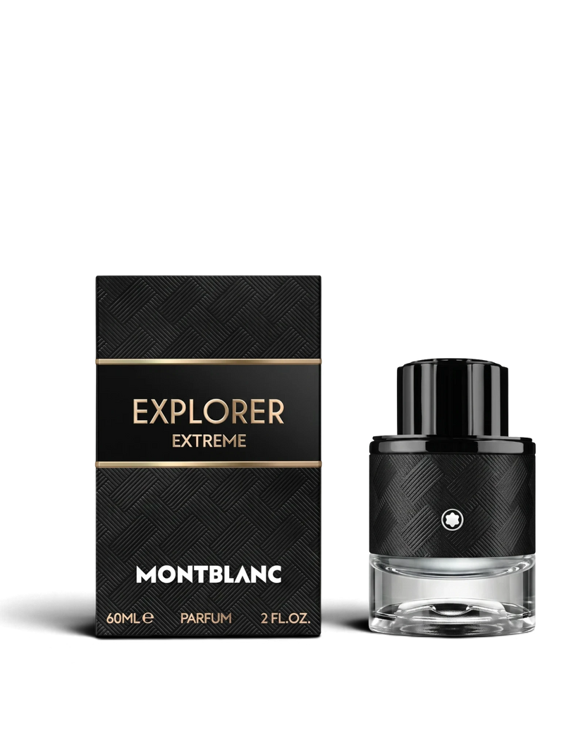 Euaden Montblanc Explorer Extreme erkek parfümü, siyah dokulu şişesi ve uyumlu kutusu ile şık bir sunumda.