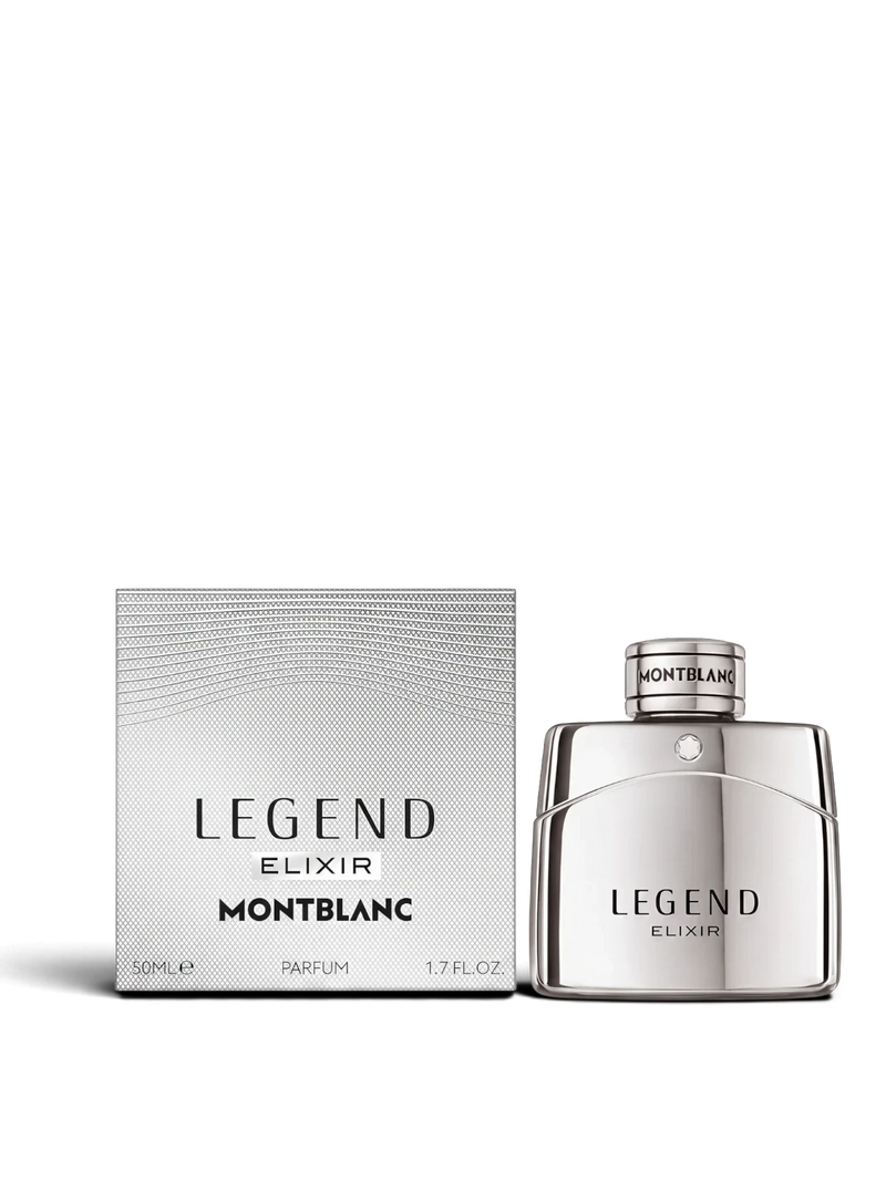 euaden Montblanc Legend Elixir erkek parfümü, gümüş metalik şişesi ve şık kutusu ile lüks koku tasarımı