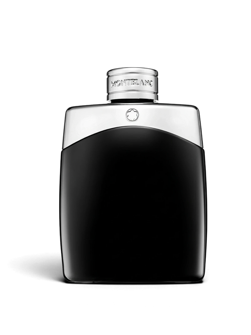 euaden Montblanc Legend EDP 100 ml erkek parfümü, siyah ve gümüş renkli şık cam şişe tasarımıyla