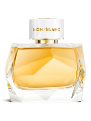 euaden Montblanc Signature Absolue kadın parfümü, altın rengi kristal kesimli cam şişesi ve beyaz kapağı ile
