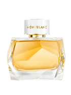 euaden Montblanc Signature Absolue kadın parfümü, altın rengi kristal kesimli cam şişesi ve beyaz kapağı ile