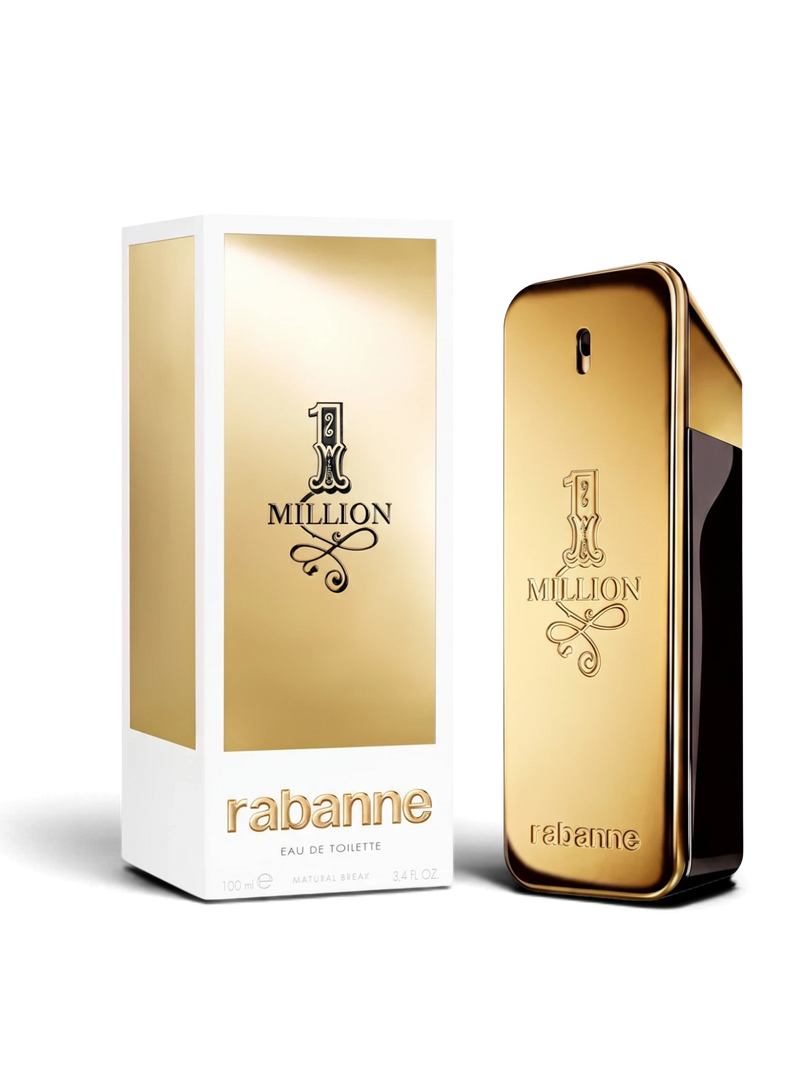 euaden Paco Rabanne 1 Million erkek parfümü, altın külçesi tasarımında ikonik şişesi ve beyaz altın kutusu ile