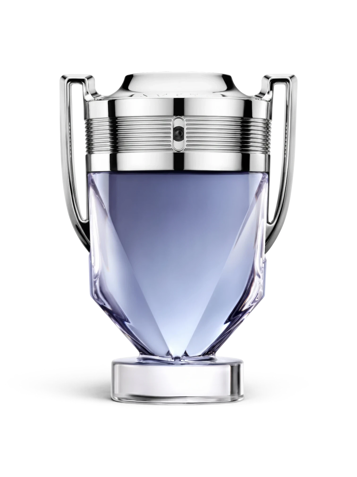 euaden Paco Rabanne Invictus erkek parfümü, kupa şeklinde ikonik gümüş ve açık mavi cam şişe tasarımı