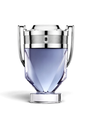 euaden Paco Rabanne Invictus erkek parfümü, kupa şeklinde ikonik gümüş ve açık mavi cam şişe tasarımı
