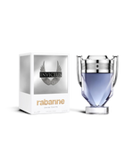 euaden Paco Rabanne Invictus erkek parfümü, kupa şeklinde cam şişesi ve kanat logolu beyaz kutusu ile