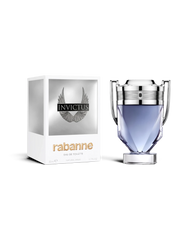 euaden Paco Rabanne Invictus erkek parfümü, kupa şeklinde cam şişesi ve kanat logolu beyaz kutusu ile