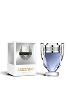 euaden Paco Rabanne Invictus erkek parfümü, kupa şeklinde cam şişesi ve kanat logolu beyaz kutusu ile