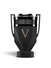 euaden Paco Rabanne Invictus Victory Absolu erkek parfümü, üzerinde altın V harfi bulunan mat siyah kupa şişe tasarımı