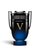 euaden Paco Rabanne Invictus Victory Elixir erkek parfümü, siyah ve mavi geçişli kupa formunda cam şişe tasarımı