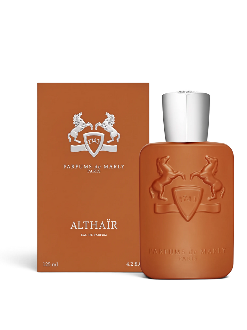 euaden Parfums de Marly Althaïr erkek parfümü, 125 ml şişesi ve şık turuncu kutusu ile lüks vanilya kokusu