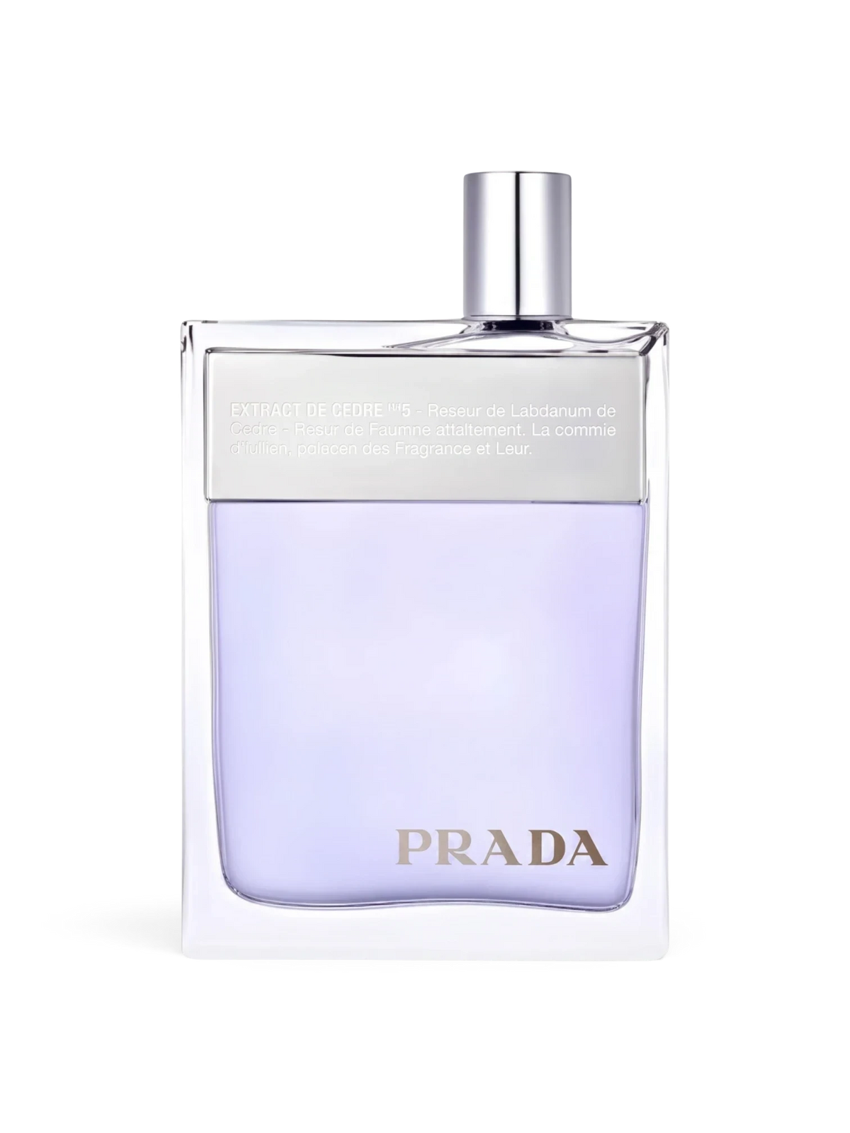 euaden Prada Amber Pour Homme erkek parfümü, şık cam şişesi ve açık mor renkli parfüm sıvısı ile modern tasarım.