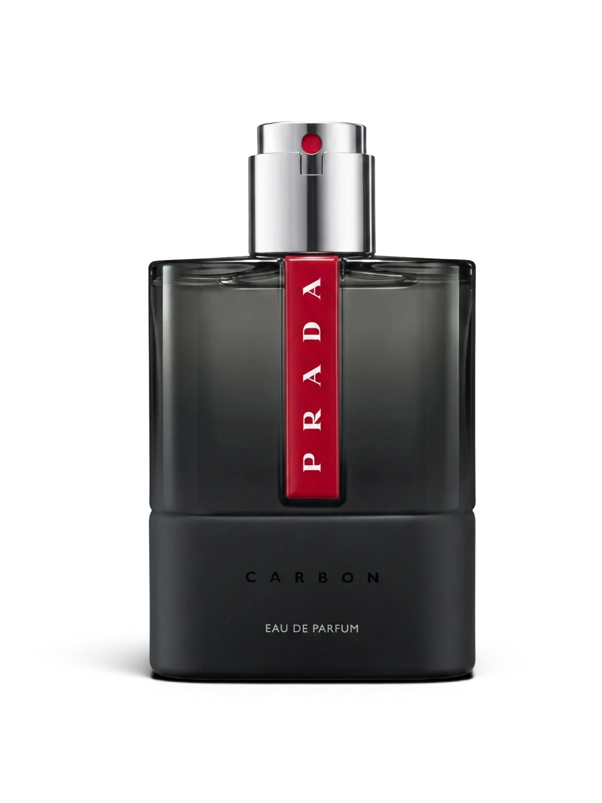 euaden Prada Luna Rossa Carbon 100 ml erkek parfümü, siyah cam şişesi ve ikonik kırmızı şerit detayıyla modern tasarım.