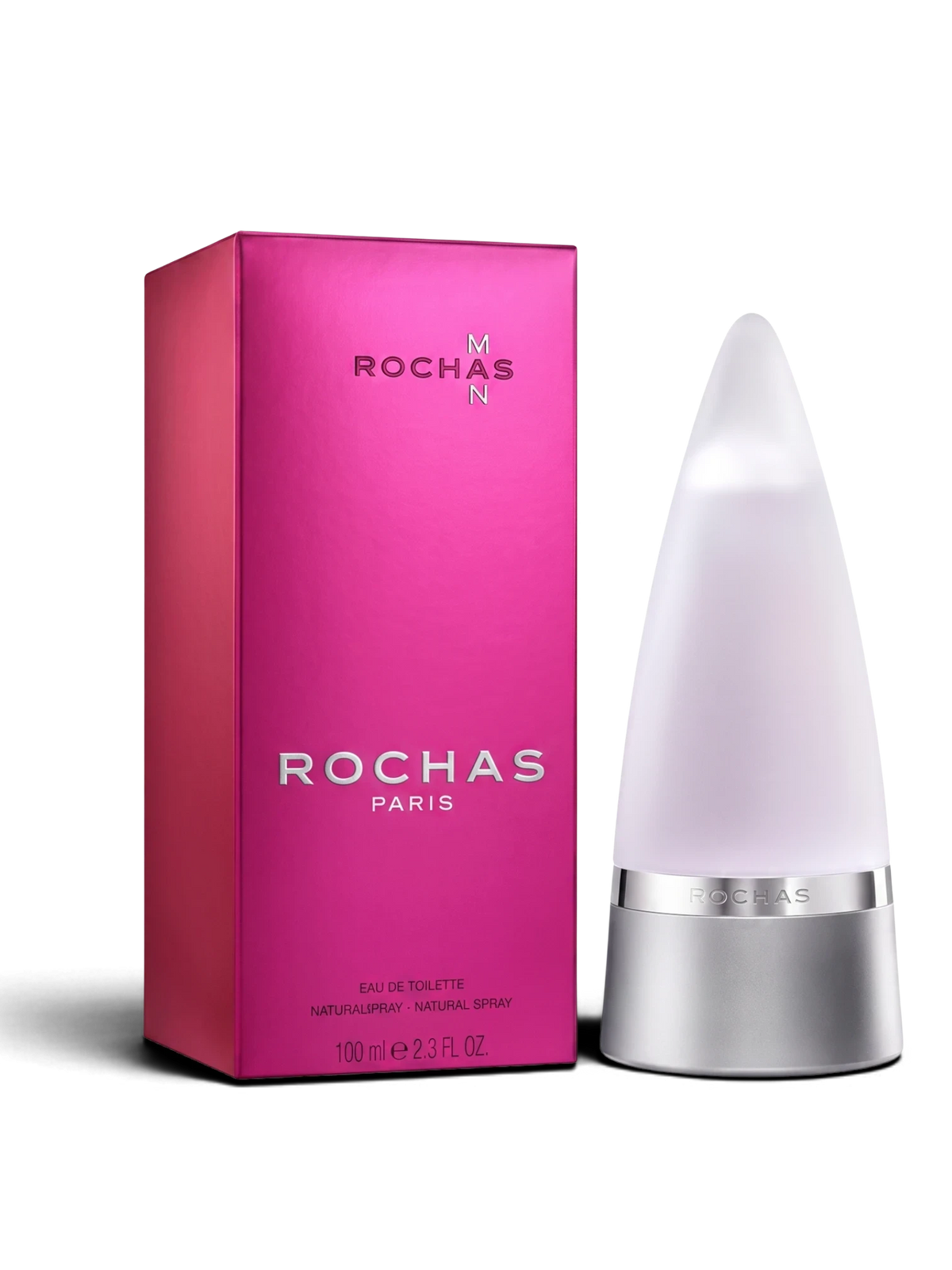 euaden Rochas Man 100 ml erkek parfümü, ikonik konik şişe tasarımı ve canlı pembe kutusuyla oryantal gourmand koku.