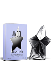 euaden Thierry Mugler Angel Fantasm kadın parfümü, ikonik yıldız şeklinde siyah cam şişesi ve lila renkli kutusu.