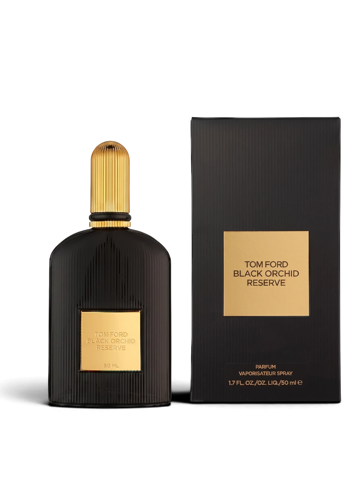 euaden Tom Ford Black Orchid Reserve unisex parfüm, siyah şişe ve altın detaylı kutusu ile lüks koku tasarımı.