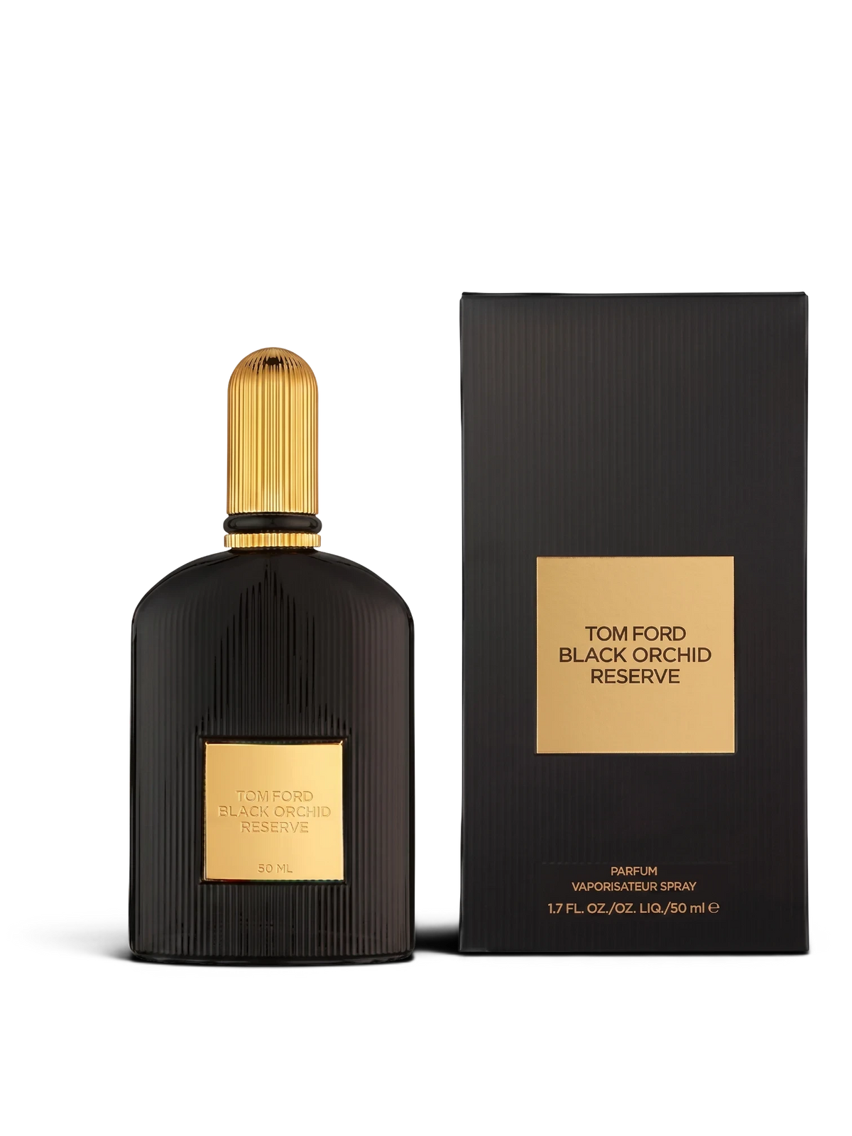 euaden Tom Ford Black Orchid Reserve unisex parfüm, siyah şişe ve altın detaylı kutusu ile lüks koku tasarımı.
