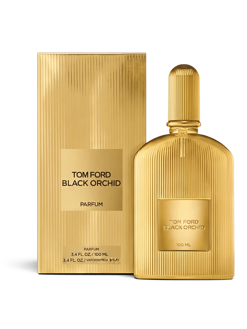 euaden Tom Ford Black Orchid Parfum 100 ml altın rengi şişe ve kutu tasarımı