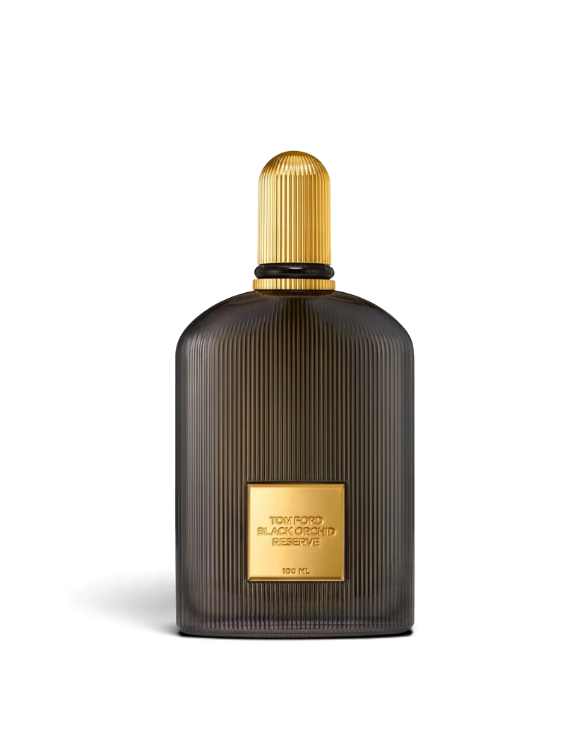 euaden Tom Ford Black Orchid Reserve unisex parfüm, altın kapaklı ve çizgili koyu cam şişeli 100 ml lüks koku