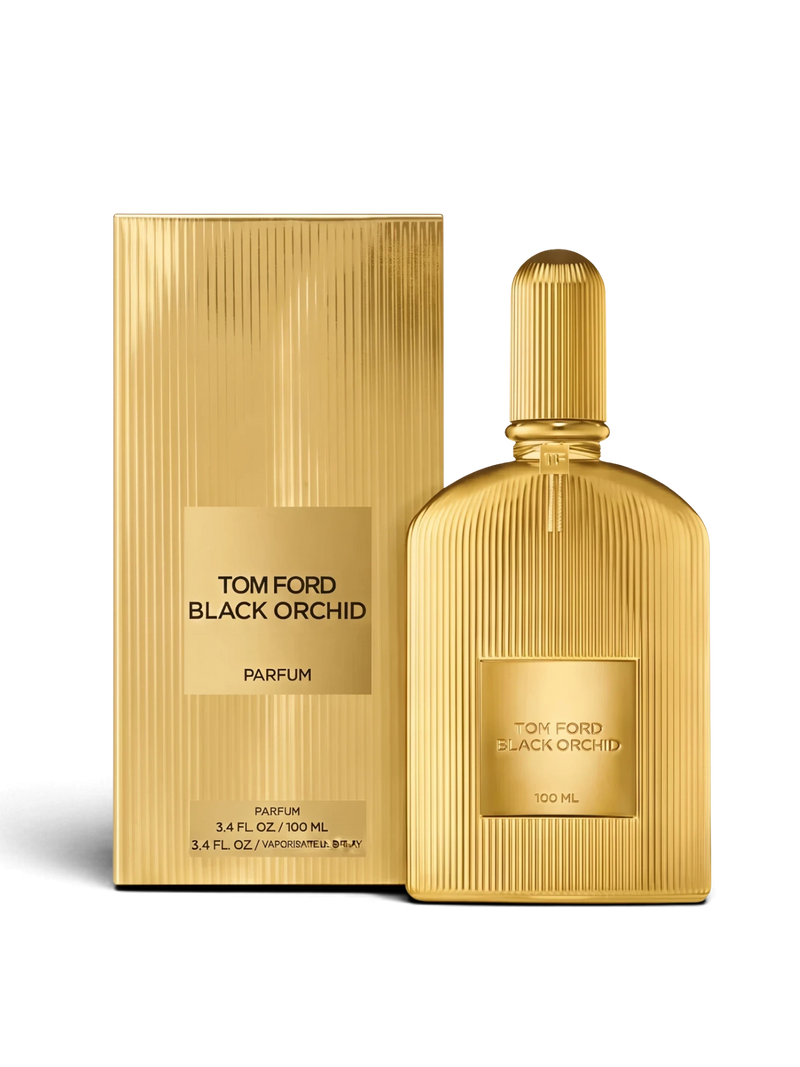 euaden Tom Ford Black Orchid Parfum 100 ml altın rengi şişe ve kutu tasarımı