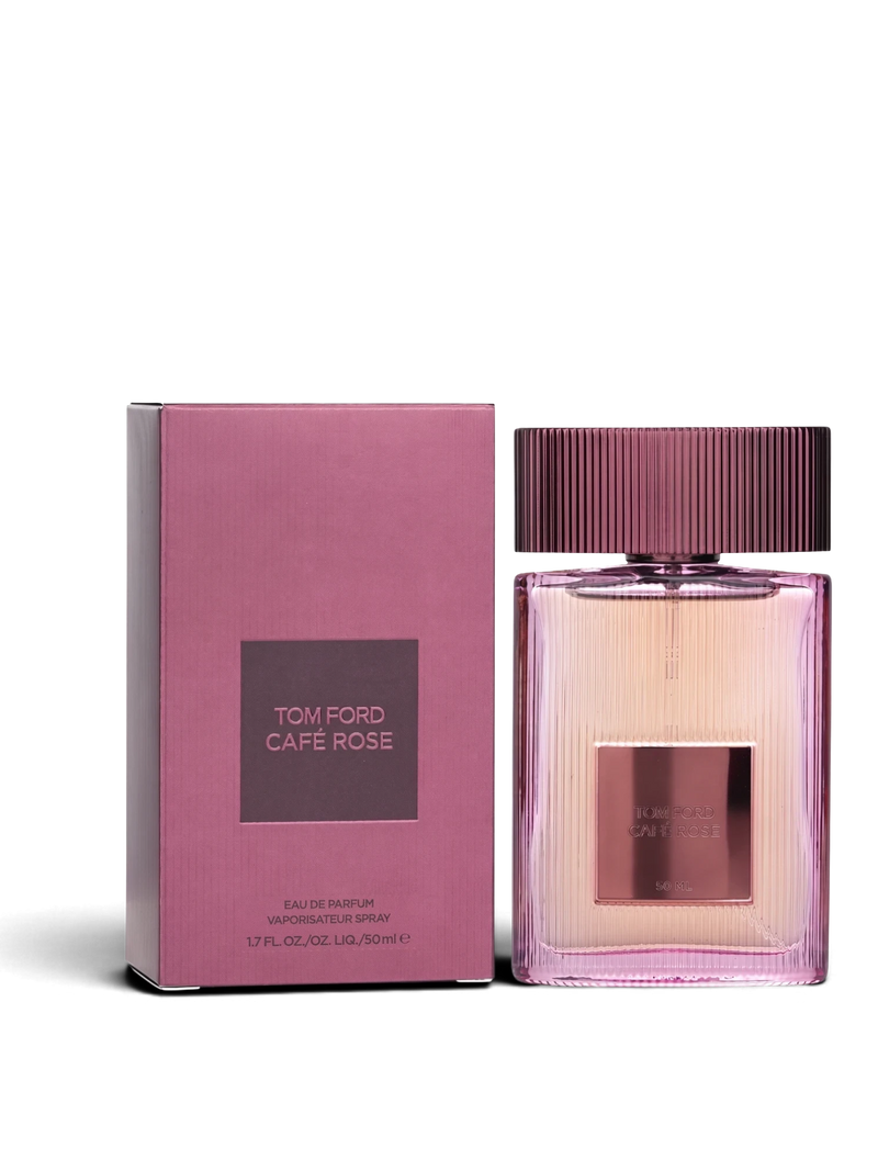 euaden Tom Ford Cafe Rose kadın parfümü, pembe cam şişesi ve uyumlu kutusu ile lüks çiçeksi ve kahve notalı koku