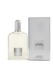 euaden Tom Ford Eau de Grey Vetiver erkek parfümü, gümüş kutusu ve şık cam şişesiyle ferah odunsu koku
