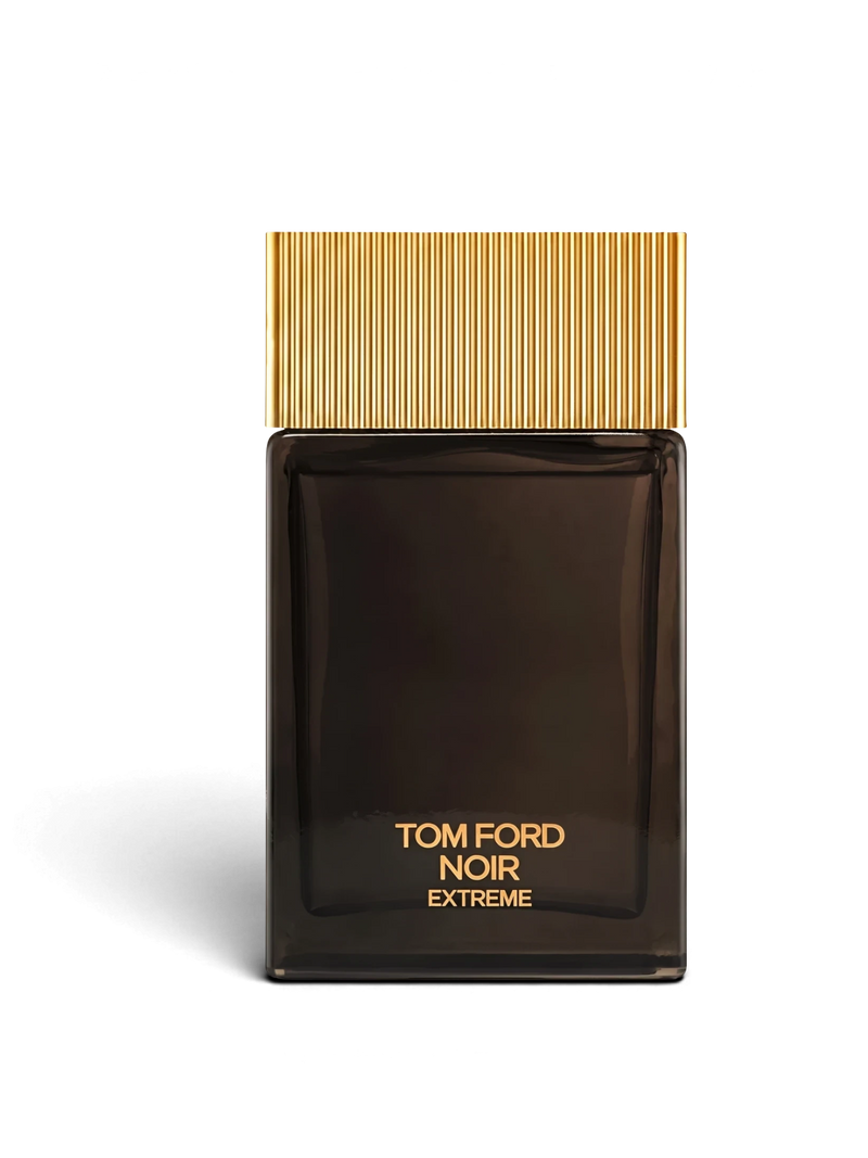 euaden Tom Ford Noir Extreme erkek parfümü, altın kapaklı koyu kahverengi cam şişesiyle lüks ve maskülen bir tasarım.