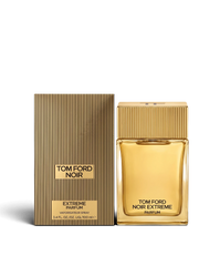 Euaden Tom Ford Noir Extreme erkek parfümü, altın rengi şişesi ve çizgili lüks kutusuyla şık bir sunumda.