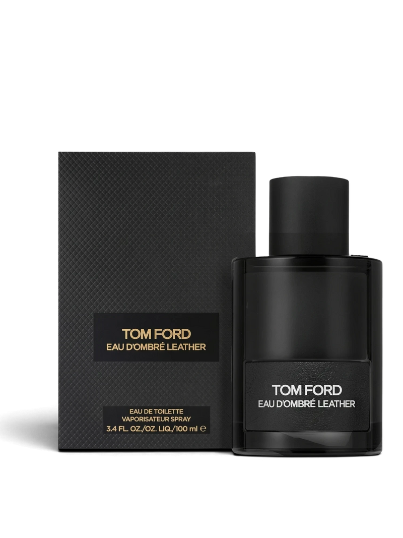 euaden Tom Ford Eau D'Ombre Leather unisex parfüm şişesi ve siyah dokulu kutusu