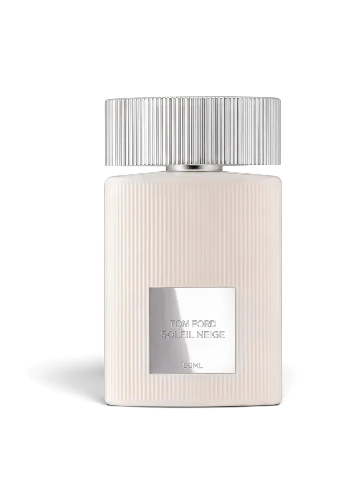euaden Tom Ford Soleil Neige unisex parfüm, beyaz cam şişesi ve gümüş detaylı kapağı ile zarif kış kokusu.