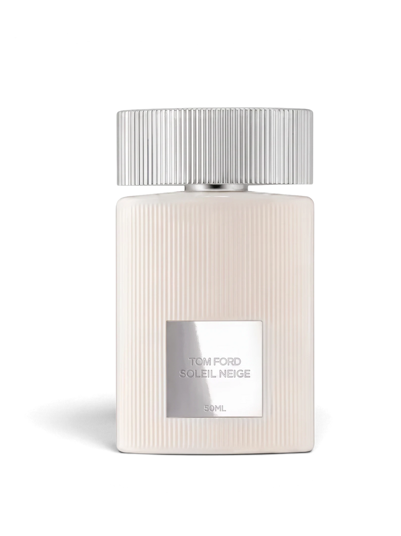 euaden Tom Ford Soleil Neige unisex parfüm, beyaz cam şişesi ve gümüş detaylı kapağı ile zarif kış kokusu.