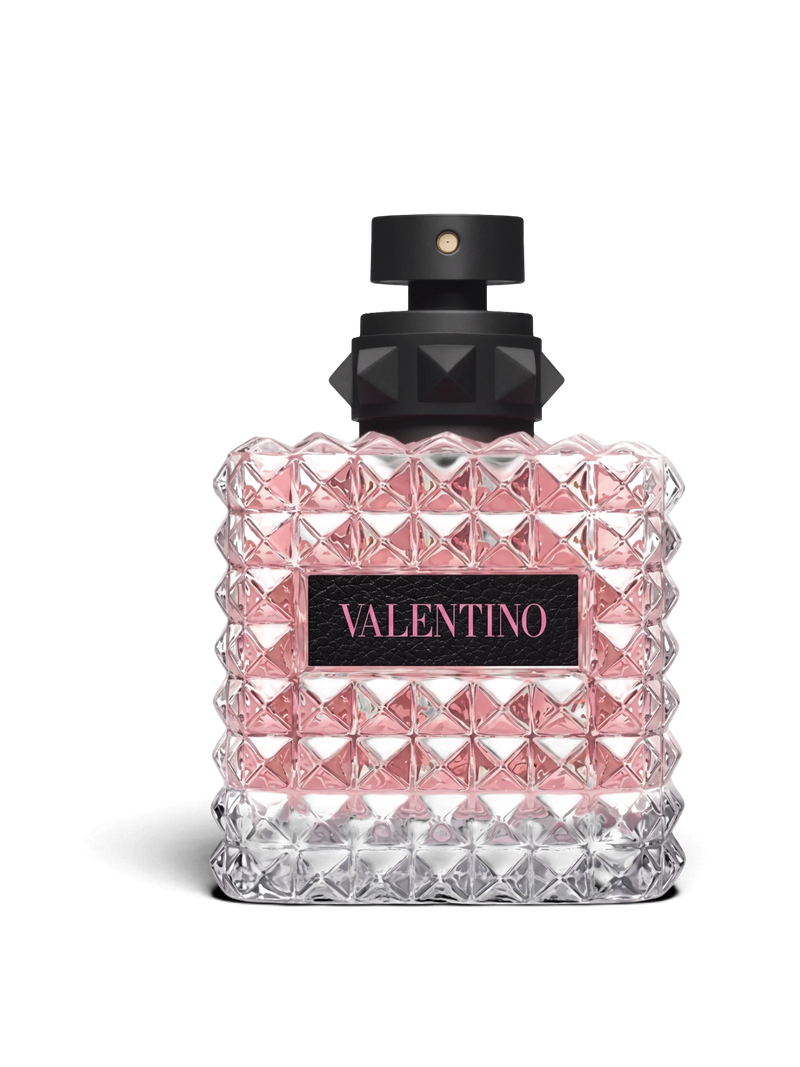 euaden Valentino Donna Born In Roma 100 ml pembe cam şişeli kadın parfümü, ikonik çivili tasarım detaylarıyla