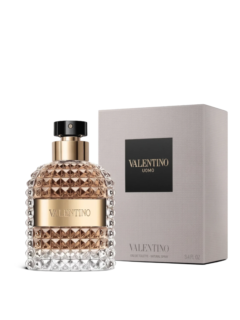 euaden Valentino Uomo 100 ml erkek parfümü, ikonik çivili cam şişesi ve şık dış kutusu ile lüks bir koku deneyimi.