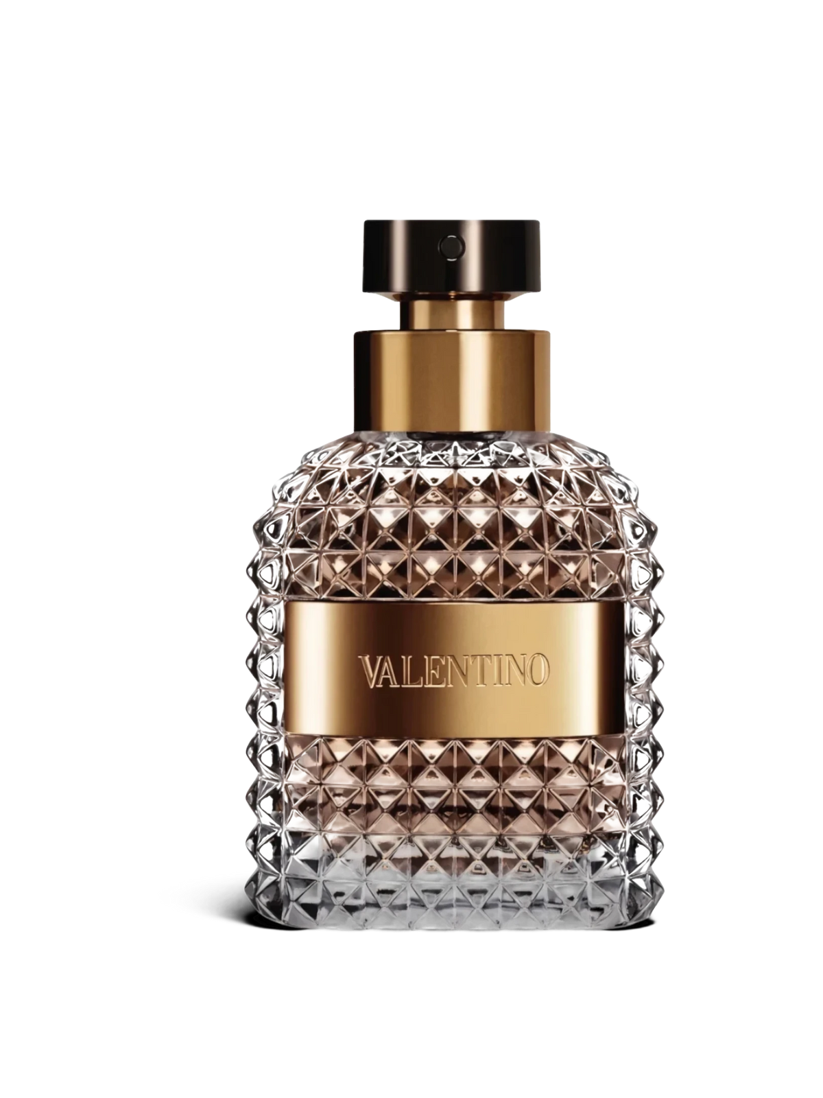 euaden Valentino Uomo 100 ml erkek parfümü, kristal dokulu cam şişesi ve altın rengi detaylarıyla şık tasarım