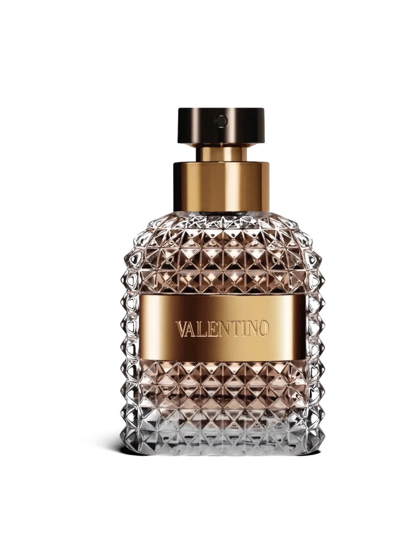 euaden Valentino Uomo 100 ml erkek parfümü, kristal dokulu cam şişesi ve altın rengi detaylarıyla şık tasarım