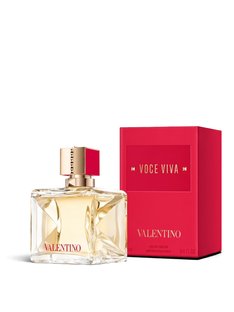 euaden Valentino Voce Viva kadın parfümü, kırmızı kutusu ve altın detaylı şık cam şişesiyle 100 ml EDP