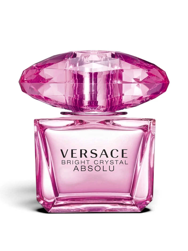 euaden Versace Bright Crystal Absolu kadın parfümü, elmas kesim pembe kapaklı şık cam şişe tasarımı