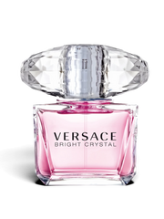 euaden Versace Bright Crystal kadın parfümü, pırlanta kesim kapaklı şık pembe cam şişe tasarımı