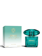 euaden Versace Crystal Emerald kadın parfümü, zümrüt yeşili kristal şişesi ve şık kutusuyla 90 ml EDP